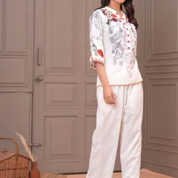 all about you Embroidered Pure Cotton Top & Trousers Co-Ord Set image 2