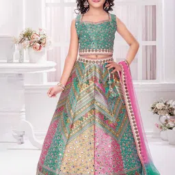 JAY NAGNATH FAB Girls Printed Mirror Work Ready to Wear Lehenga & Blouse With Dupatta image 1