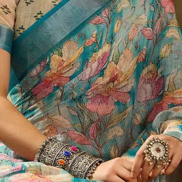 Moda Rapido Floral Zari Linen Blend Handloom Saree image 5