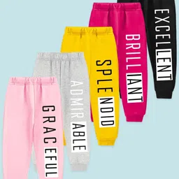 YK Girls Pack Of 5 Printed Mid-Rise Joggers-image-44
