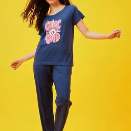 Clovia Women Graphic Printed Round Neck Top and Pyjama Night Suit image 4