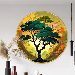 Livin'luxe Green & Gold-Toned Wall Hallway Round Portrait Painting Wall Art 23 " x 23 "-picture-39