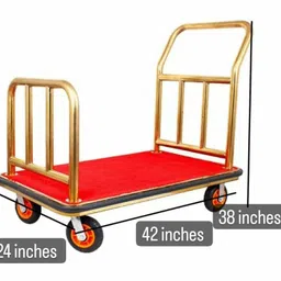 generic Shoppers Hub PNQ Golden Rectangle Shaped Luggage Cart Trolley with 6 Inch Heavy Gripped Wheels and Red Carpet for Heavy Duty Use in Commercial Places (Trolley Carpet Area: 42 x 24 Inches Approx) image 2