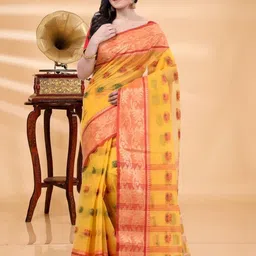 SRILOK Woven Design Zari Pure Cotton Taant Saree-picture-36