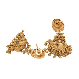 South Temple Jewellery Gold-Plated Artificial Stoned Studded Dome Shaped Jhumkas image 3