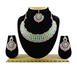 VATSALYA creation Alloy Gold- plated Green Jewellery Set image 2