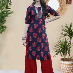 HERE&NOW Pack Of 2 Ethnic Motifs Printed Round Neck Straight Kurta-picture-17