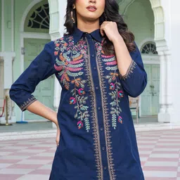 Kaftanize Embroidered Shirt Collar Neck Tunic With Trousers Co-Ords image 3