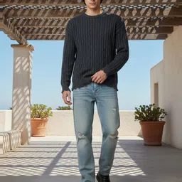 glitchez Cable Knit Distressed Hem Pullover image 2