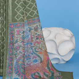 Mitera Kalamkari Linen Blend Bagh Saree image 5