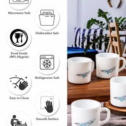 Cello White & Blue Floral Printed Opalware Glossy Mugs Set of Cups and Mugs image 2