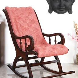 DZYN Furnitures Brown & Burgundy Upholstered Wood Rocking Chair-picture-28
