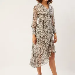 ANVI Be Yourself Animal Print Ruffled Chiffon A-Line Midi Dress image 3