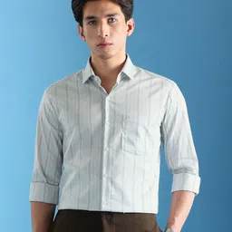 Arrow Velocity Slim Fit Vertical Striped Twill Weave Formal Shirt-image-14