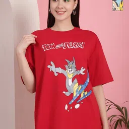 Dreambe Women Pack of 2 Mickey Mouse Graphic Printed Round Neck Cotton Oversized T-shirts-picture-27