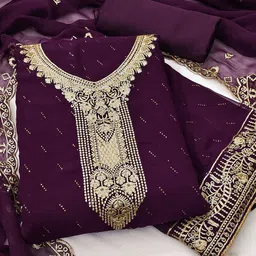 HERE&NOW Floral Embroidered Zari Georgette Unstitched Dress Material-picture-16