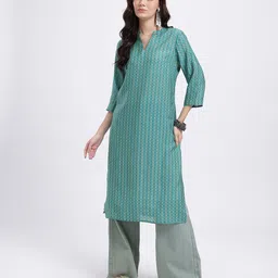 Anouk Rustic Striped Mandarin Collar Straight Kurta image 4
