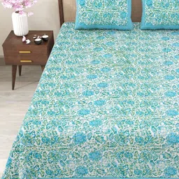 Myntra Elegant Homes Sea Green & Green Floral 180 TC King Bedsheet with 2 Pillow Covers-image-50