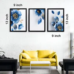 Giftii 3-Pcs White & Blue Printed Wooden Framed Wall Art image 4