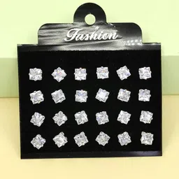 NAVJAI Gold-Toned & Clear Pair Of 12 Stone Square Stud Earrings-picture-15