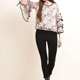 RC NEOEN Floral Print Cold-Shoulder Ruffles Cotton Top image 2