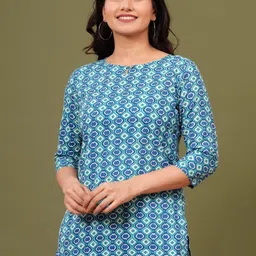 CLOTHYFUSION Women Geometric Printed Pure Cotton Kurti image 2