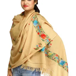 Exotic India Ari Kashmiri Chakra Stole with Floral Hand-Embroidery and Butterflies image 3