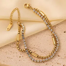 MYKI Stainless Steel Gold-Plated Artificial Stones Studded Charm Bracelet image 2