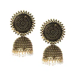 JMBW INTERNATIONAL Gold-Plated Dome Shaped Stone Studded Antique Jhumkas image 1