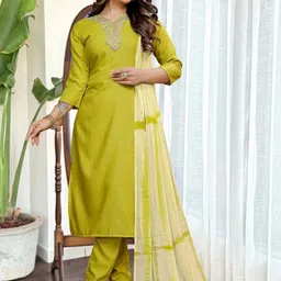 HERE&NOW Women Regular Kurta with Trousers & With Dupatta image 2