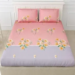 Glaxomas Pink & Grey Floral 250 TC King Bedsheet with 2 Pillow Covers-image-54