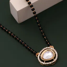 CAPILITE Jewellers Gold-Plated American Diamond Studded And Beaded Mangalsutra image 5