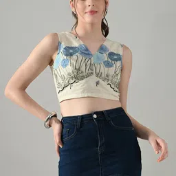 Myshka Floral Embroidered Cotton Blouson Crop Top-picture-23