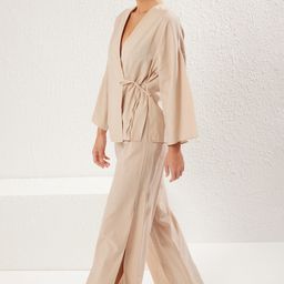 Trendyol Pure Cotton V-Neck Top With Trousers Co-Ords-picture-21
