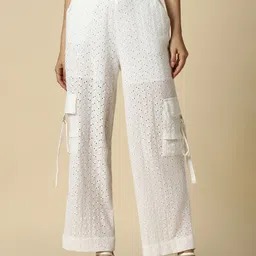 Allen Solly Woman Cotton Self Design Regular Trousers-picture-35