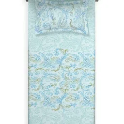 DDecor Vega Blue & Green Printed Cotton 144 TC Single Bedsheet Set 2.24 m x 1.52 m image 3