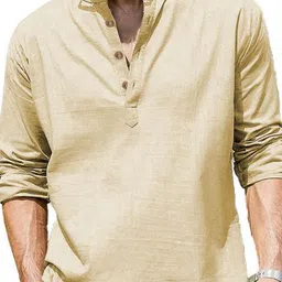 KNOWTED Band Collar Roll-Up Sleeves Straight Short Kurta image 2