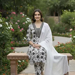 fabricfetch Tina Printed, Embroidered, Embroidered Kurta, Trouser/Pant & Dupatta Set-picture-17