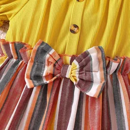 YK Girls Striped Puff Sleeves Fit And Flare Dress image 3