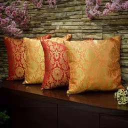 RoyalDeco Orange & Red 4 Pieces Ethnic Motifs Square Cushion Covers-image-36