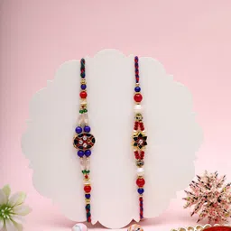 Aapno Rajasthan 2-Pcs Stone-Studded Meenakari Rakhi With Greetings Card-picture-20
