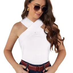 SHOPONBIT Women Solid Halter Neck Fitted Top-image-37