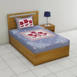 MILAAV Blue Floral 144 TC Single Bedsheet with 1 Pillow Covers-picture-16