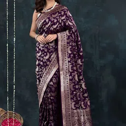 CaniBani Paisley Zari Silk Blend Banarasi Saree-picture-19