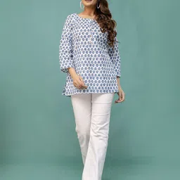 FERANOID Floral Printed Pure Cotton Short Kurtis image 4