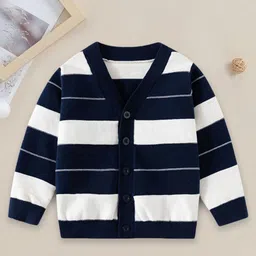 YK Boys V-Neck Self Design Striped Cardigan-image-9