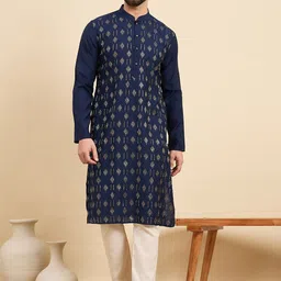 House of Pataudi Ethnic Motifs Embroidered Sequins Straight Kurta-picture-22