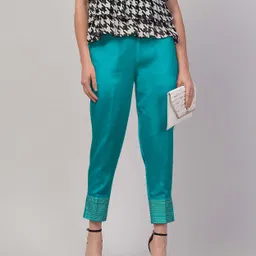 FLOREOS Women Textured Embroidered Comfort Easy Wash Trousers-image-91