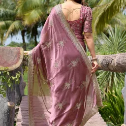 all about you Ethnic Motifs Embroidered Saree with Blouse image 4