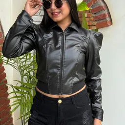 TANDUL Women Leather Lightweight Crop Quilted Jacket image 3